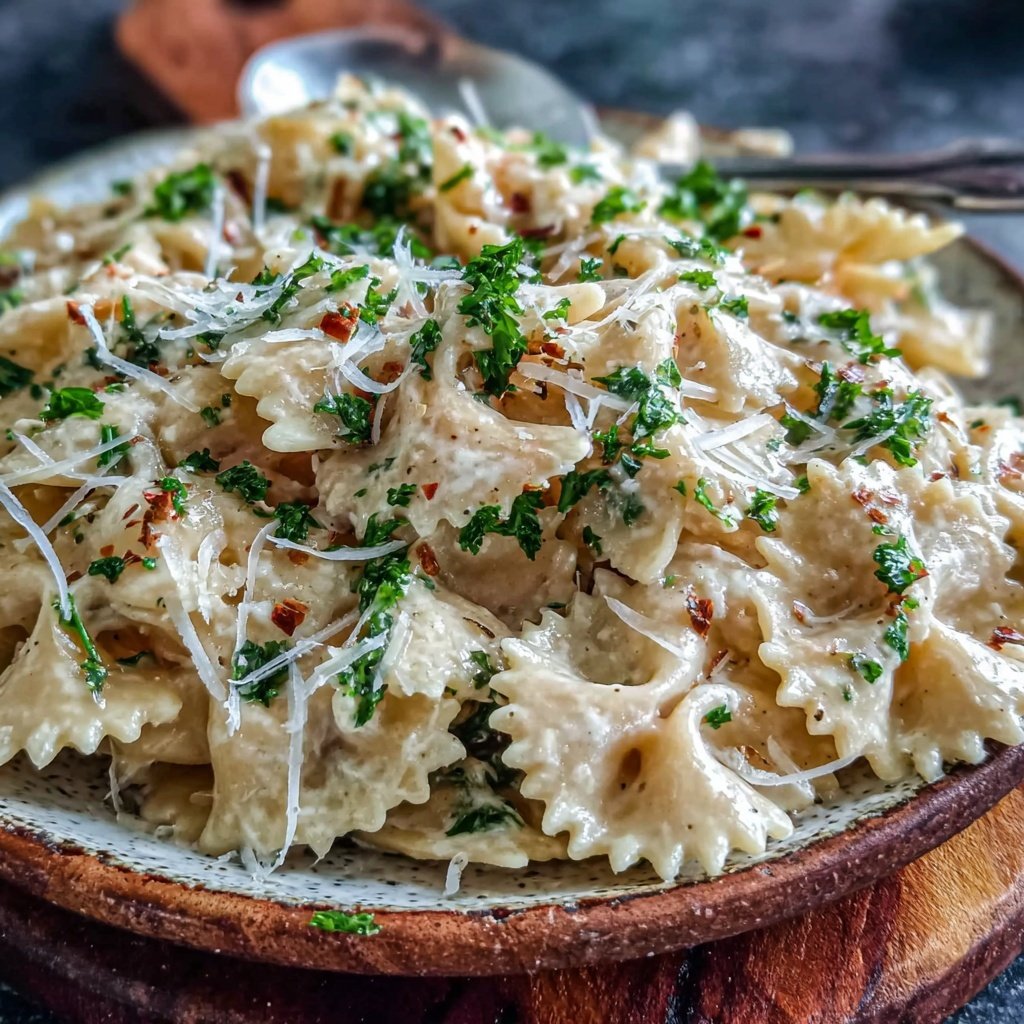 Bow Tie Pasta With Creamy Garlic Parmesan Sauce
