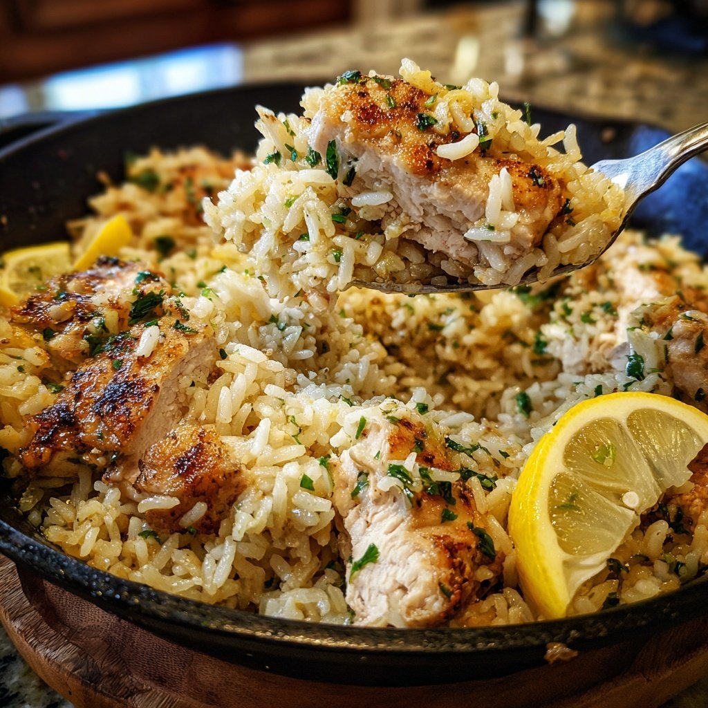 Lemon Garlic Chicken Rice Skillet
