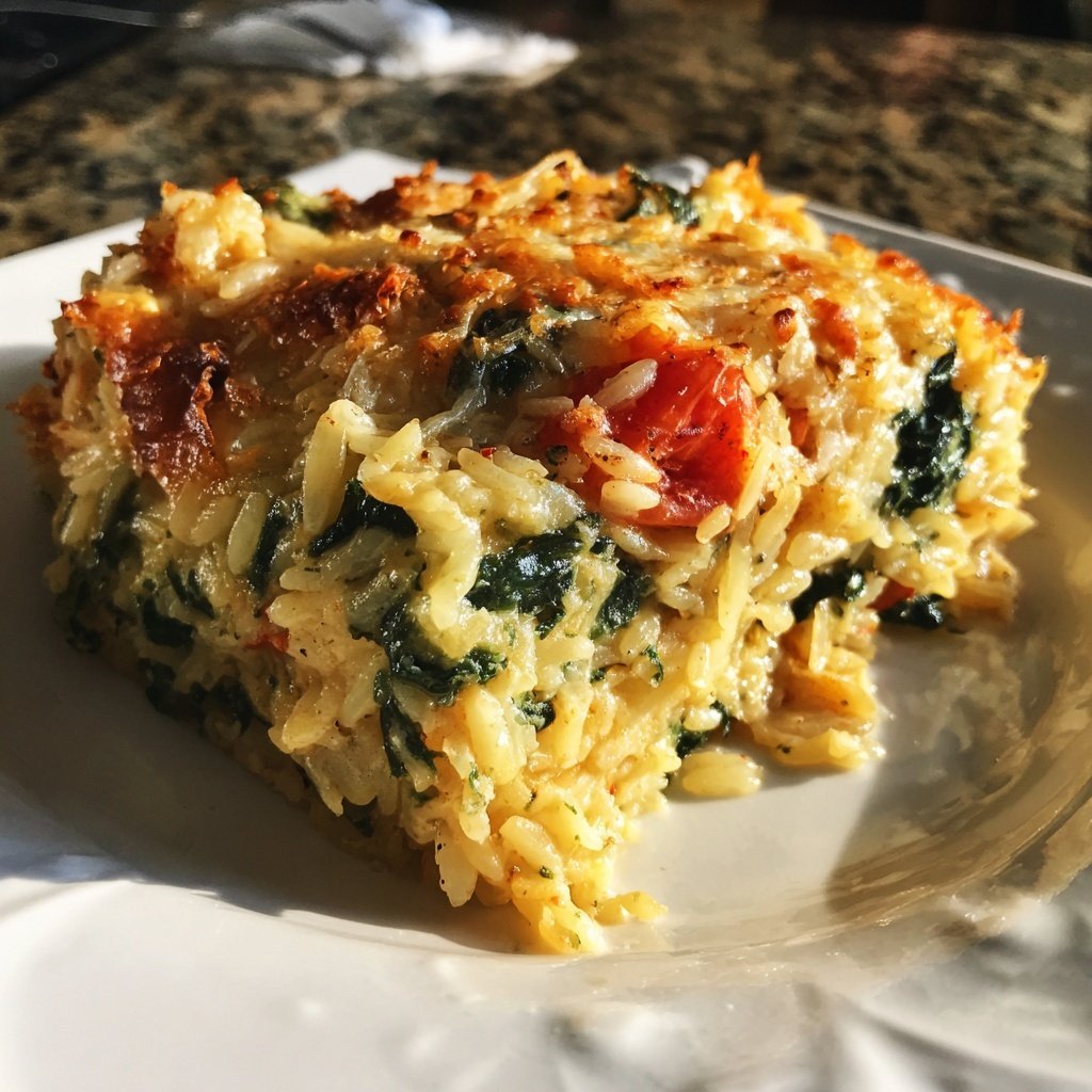 Spinach Tomato Orzo Bake