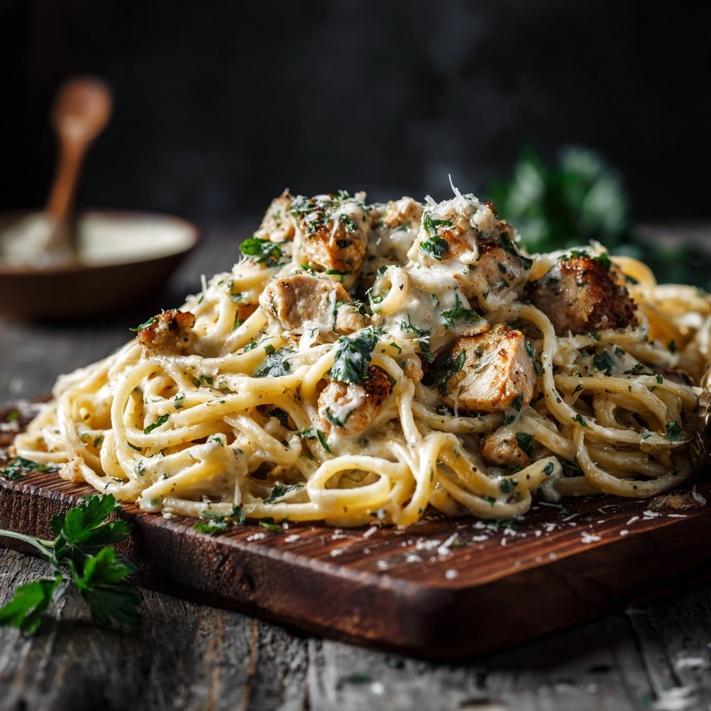 Ground Chicken Alfredo Pasta